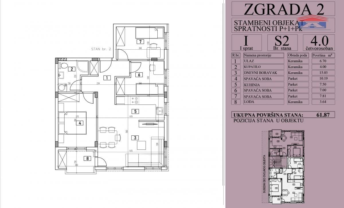 Stan Prodaja Novi Sad  61 m2