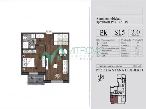 Stan Prodaja Novi Sad  45.95 m2