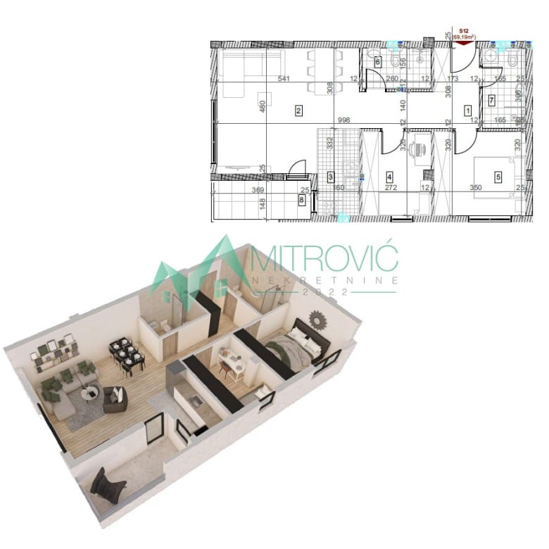 Trosoban stan na prodaju, Sremska Kamenica, Novi Sad, 69m², 213.970 €