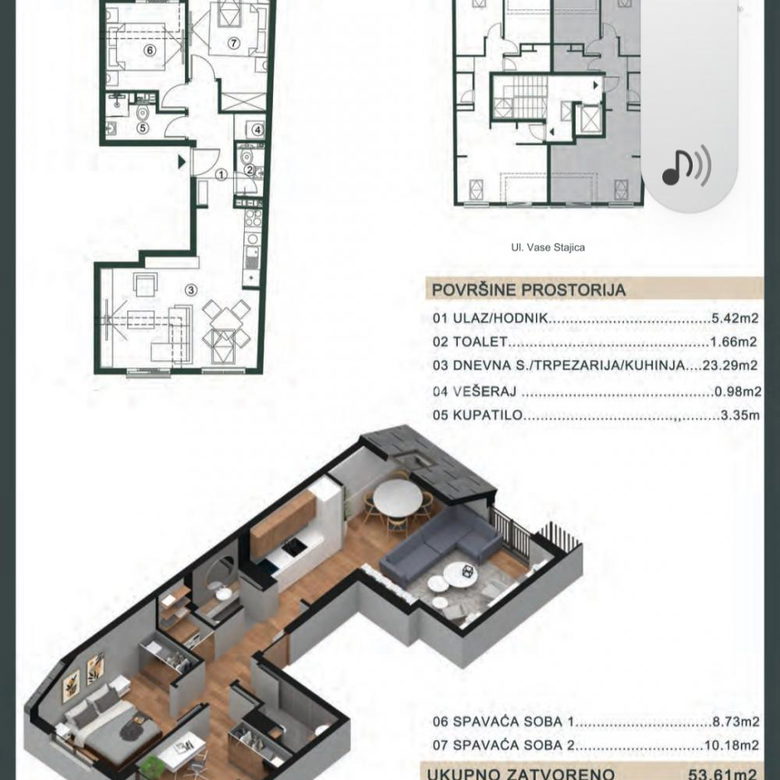 Dvoiposoban stan na prodaju, Banovo Brdo, Beograd, 54m², 172.101 €