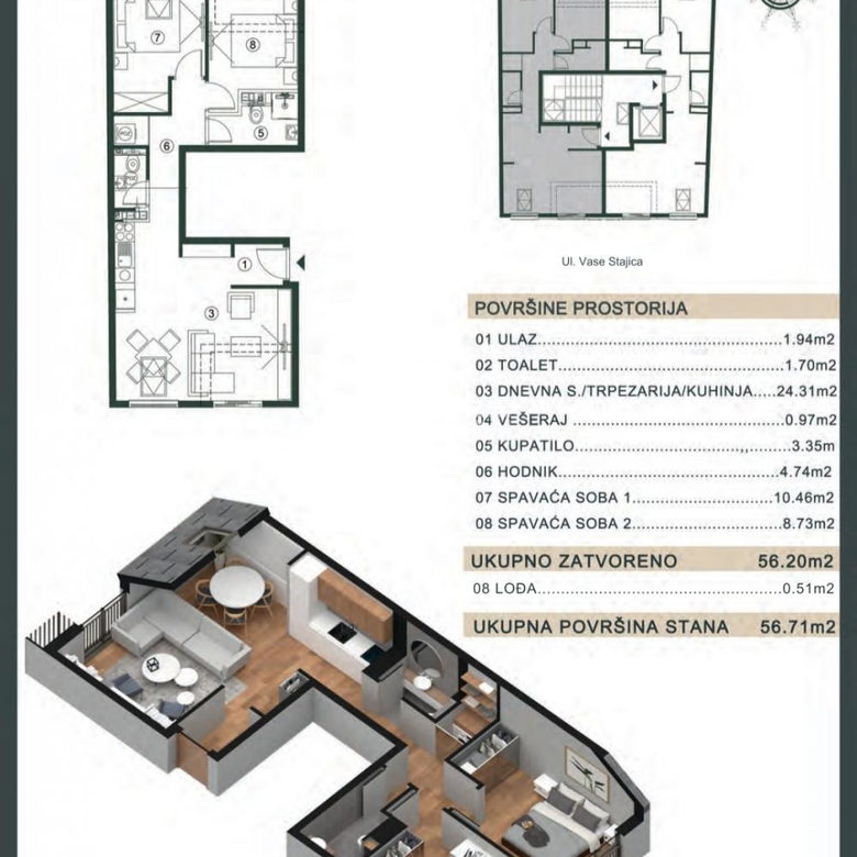 Dvoiposoban stan na prodaju, Banovo Brdo, Beograd, 57m², 180.337 €