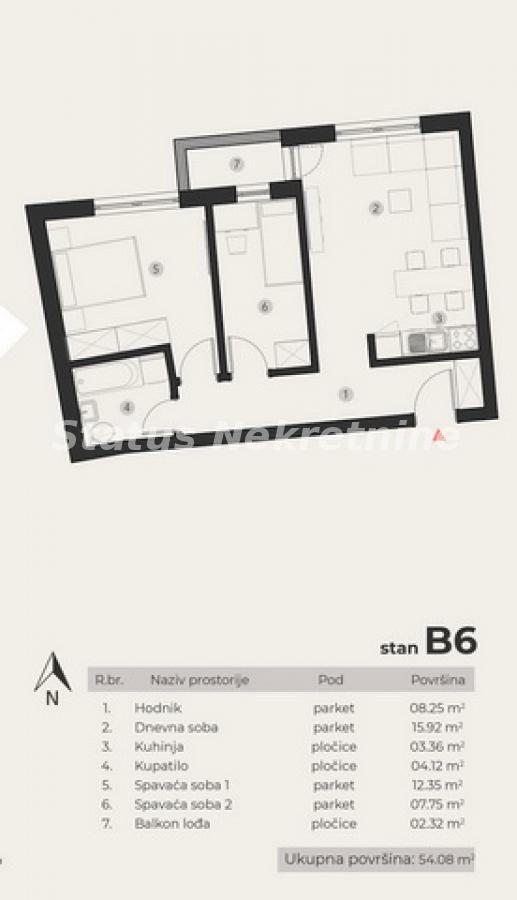 Trosoban stan na prodaju, Podbara, Novi Sad, 54m², 155.740 €