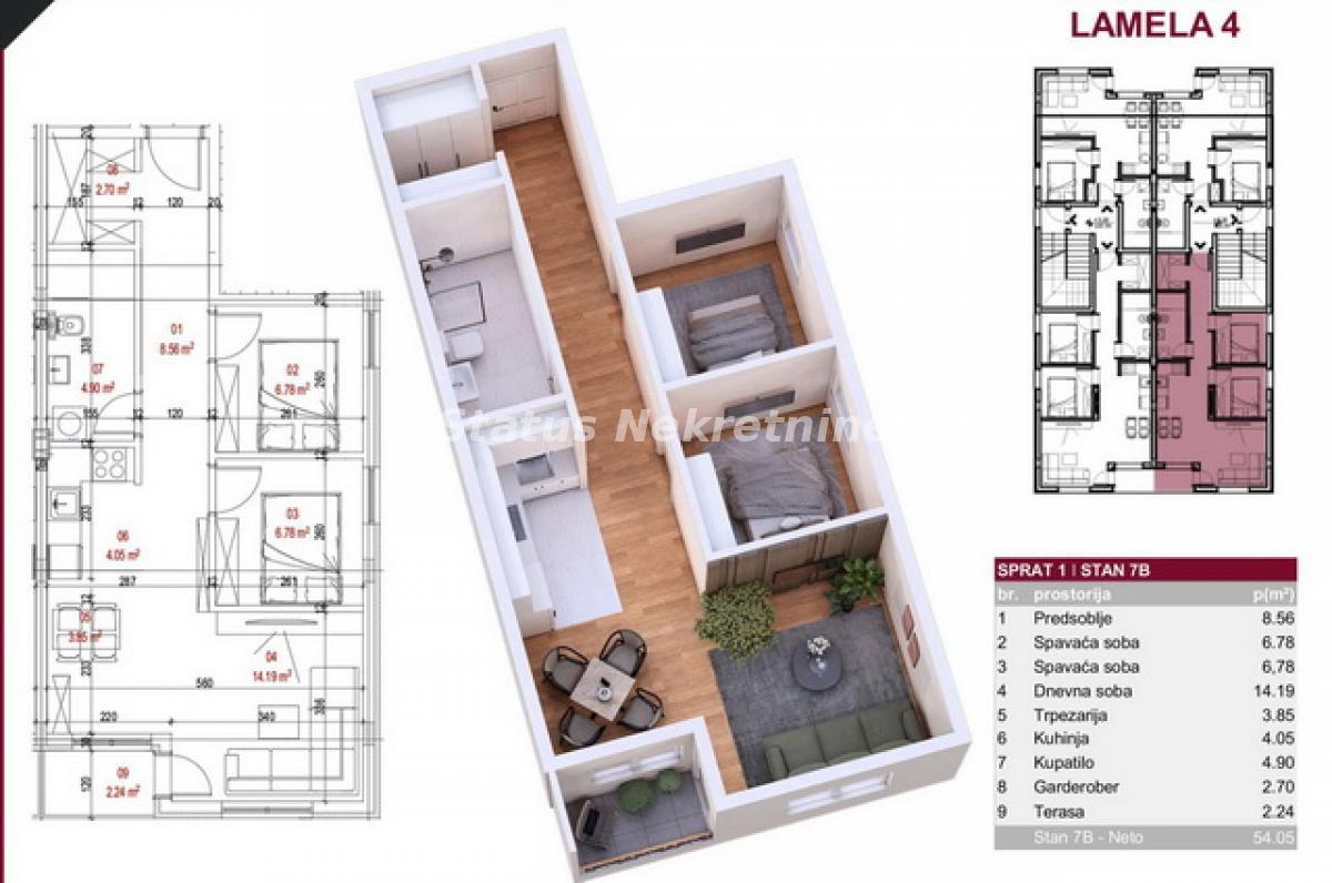 Trosoban stan na prodaju, Petrovaradin, Novi Sad, 54m², 134.600 €