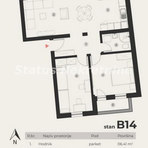 Trosoban stan na prodaju, Podbara, Novi Sad, 89m², 242.900 €