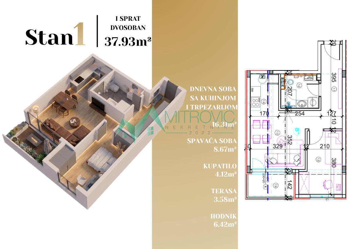 Jednoiposoban stan na prodaju, Adice, Novi Sad, 38m², 88.460 €