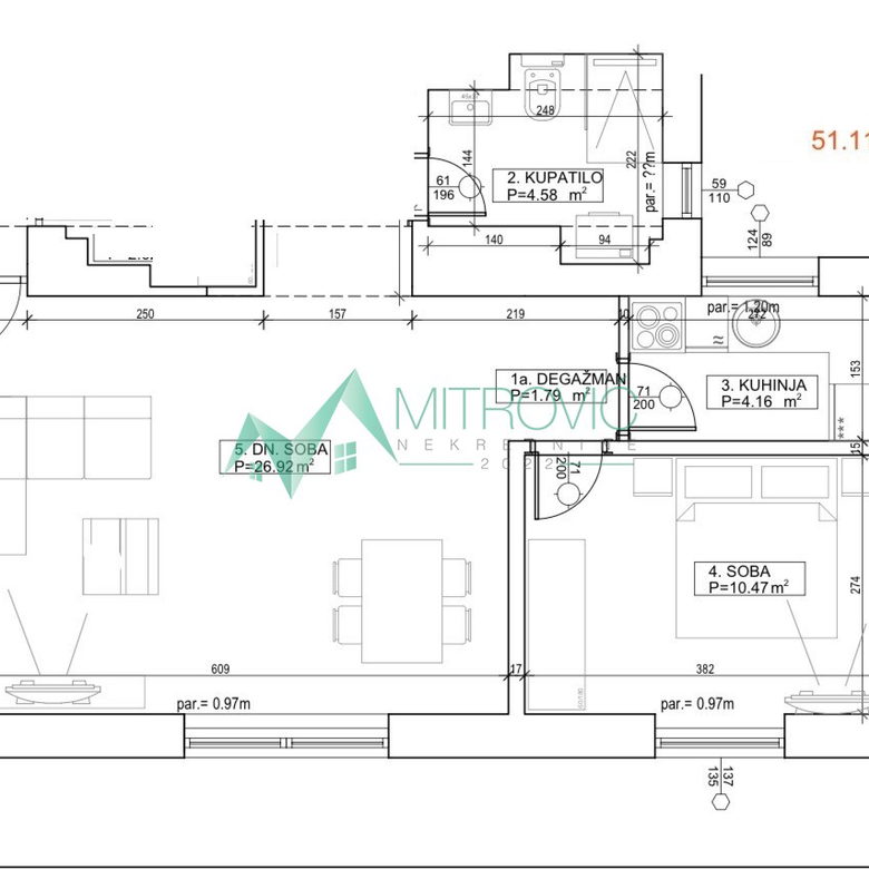 Jednoiposoban stan na prodaju, Centar, Novi Sad, 51m², 163.552 €