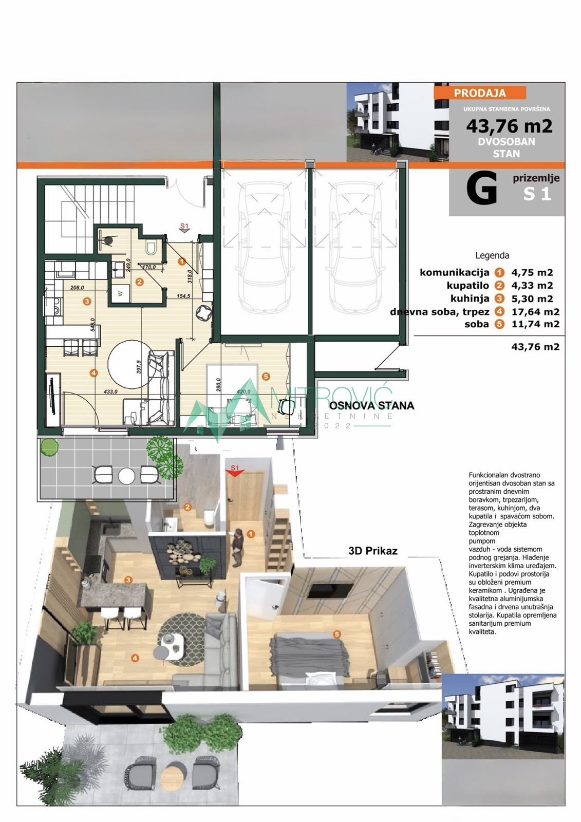 stanovi-1-5-re-miSeluk-1003473-svlsy Jednoiposoban stan na prodaju, Sremska Kamenica, Novi Sad, 41.5m², 112.850 €