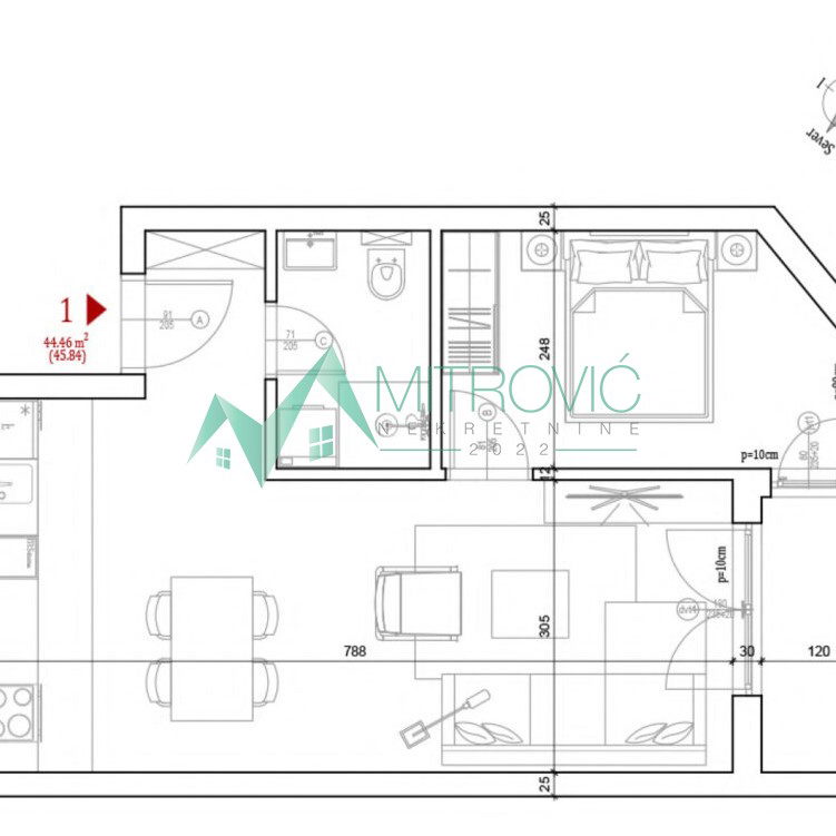 Jednoiposoban stan na prodaju, Petrovaradin, Novi Sad, 44m², 116.775 €