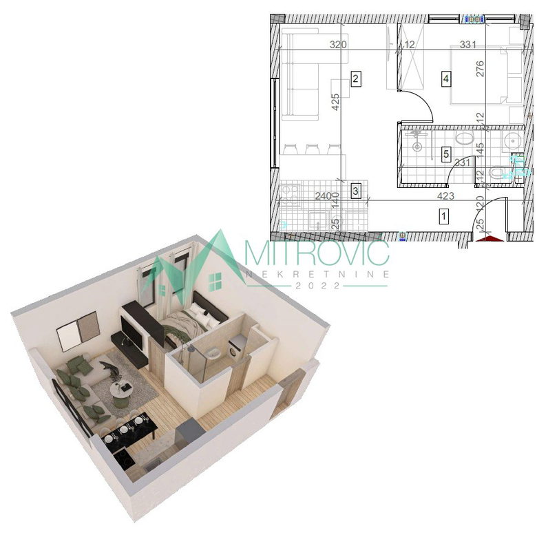 Jednosoban stan na prodaju, Sremska Kamenica, Novi Sad, 35m², 107.280 €