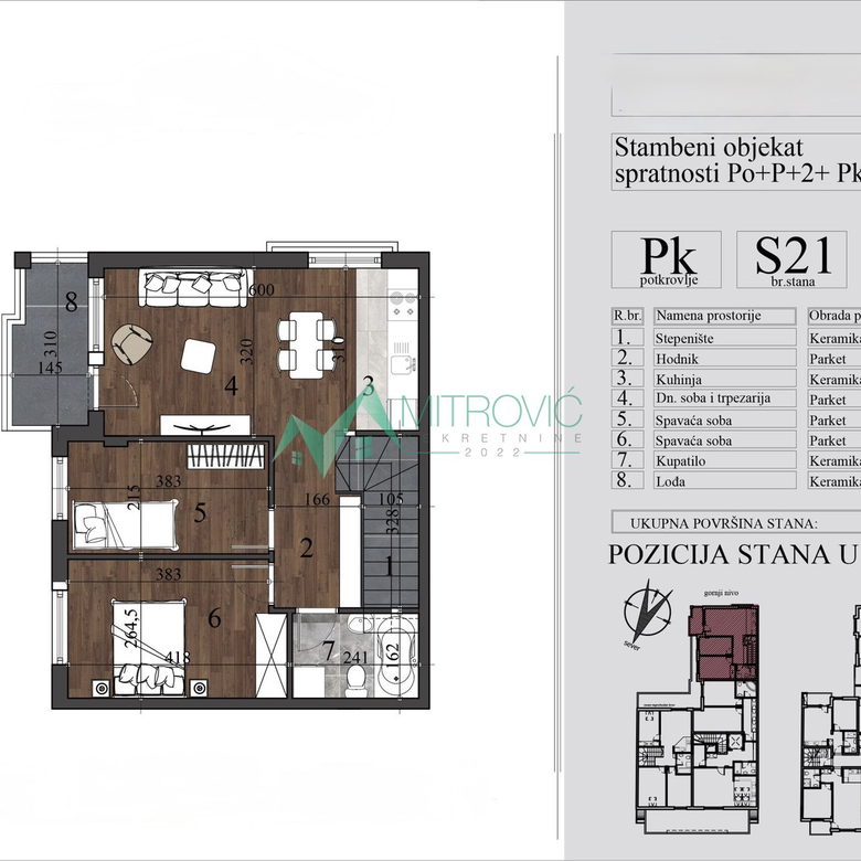 Dvoiposoban stan na prodaju, Nova Detelinara, Novi Sad, 55.86m², 155.350 €