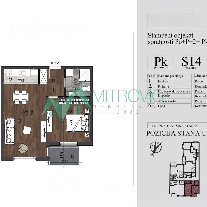 Dvosoban stan na prodaju, Nova Detelinara, Novi Sad, 46.27m², 3. sprat, 138.200 €