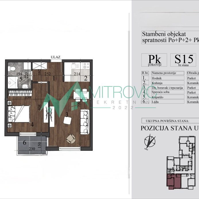 Dvosoban stan na prodaju, Nova Detelinara, Novi Sad, 45.95m², 3. sprat, 137.250 €