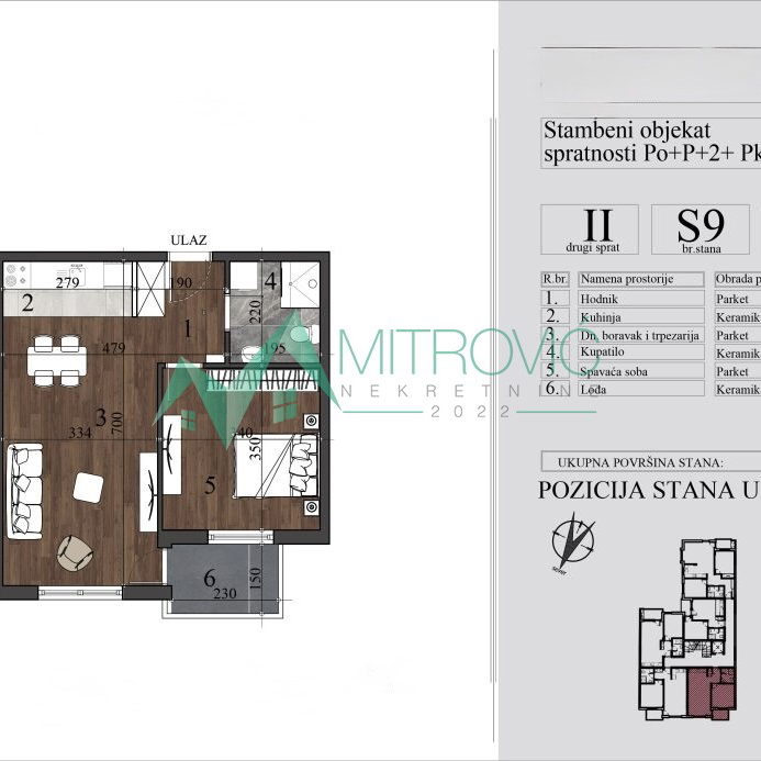 Dvosoban stan na prodaju, Nova Detelinara, Novi Sad, 46.27m², 2. sprat, 138.200 €