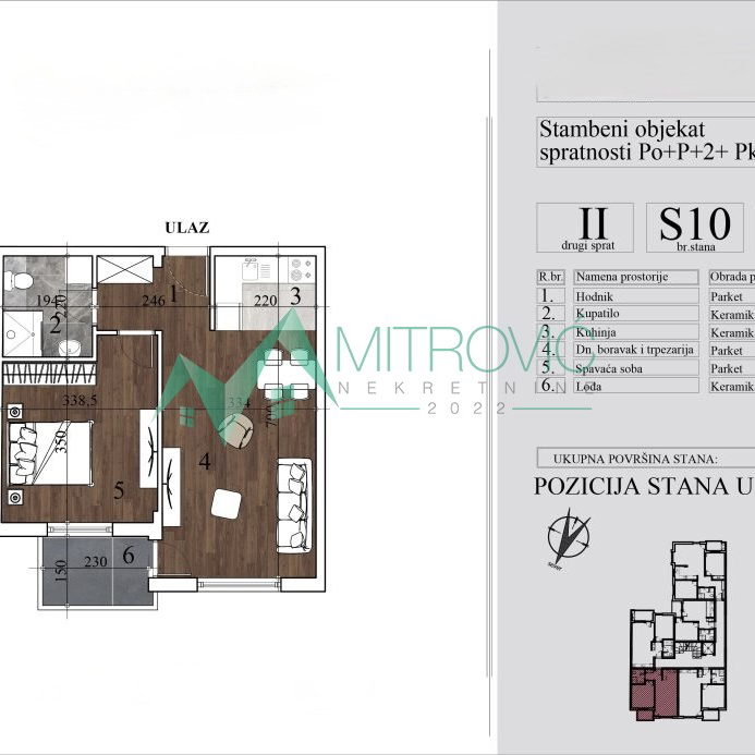 Dvosoban stan na prodaju, Nova Detelinara, Novi Sad, 45.95m², 2. sprat, 137.250 €
