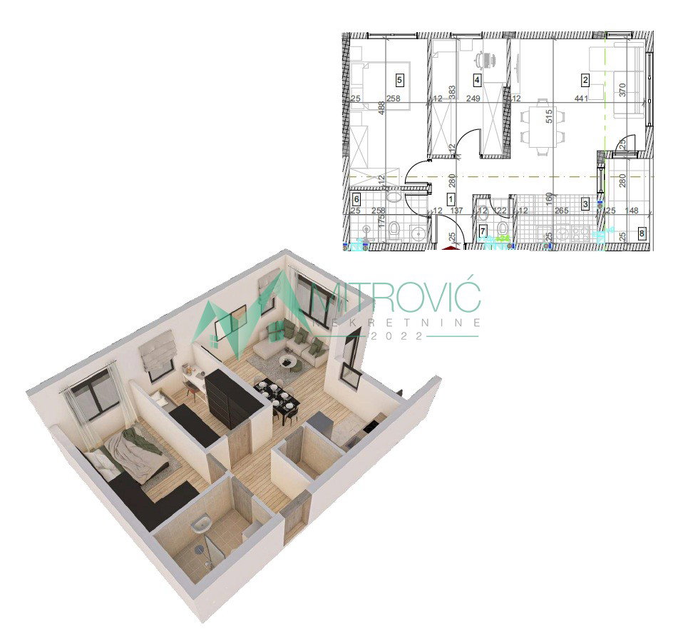 Trosoban stan na prodaju, Sremska Kamenica, Novi Sad, 61m², 178.280 €