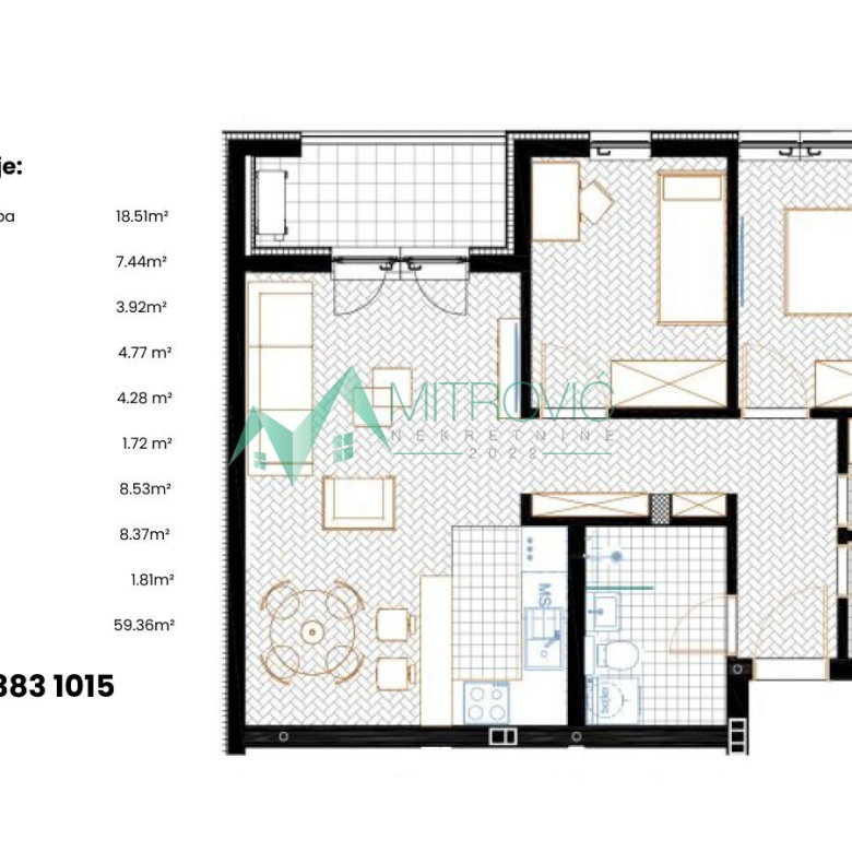 Trosoban stan na prodaju, Sremska Kamenica, Novi Sad, 59m², 184.950 €