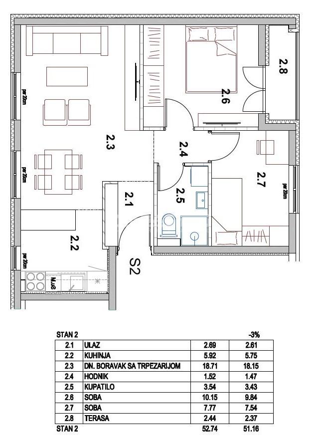 Dvosoban stan na prodaju, Borča, Beograd, 51.16m², 91.800 €