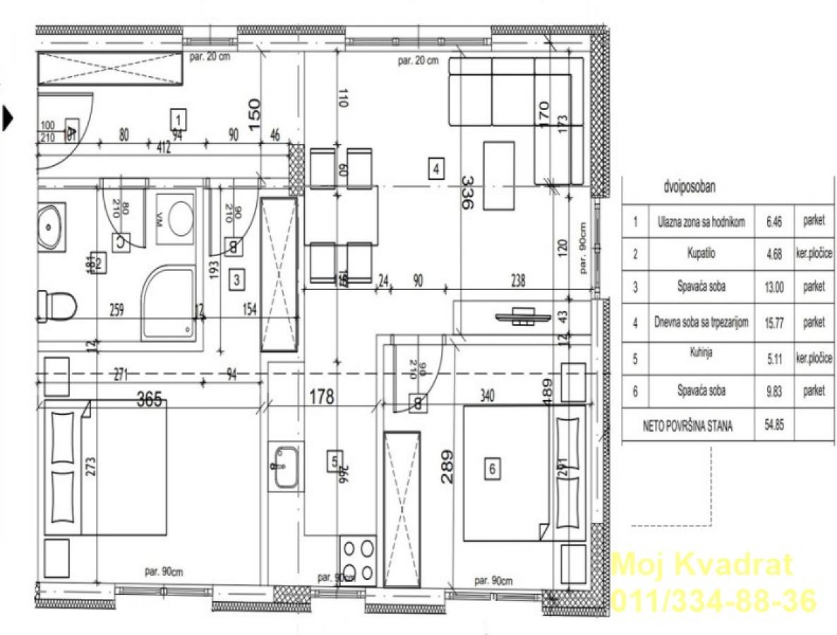 Dvoiposoban stan na prodaju, Vojvode Vlahovića, Beograd, 55m², 121.000 €