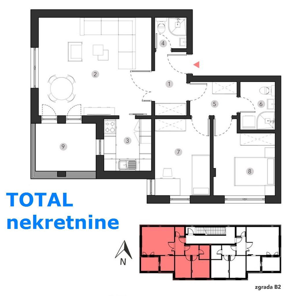 Trosoban stan na prodaju, Popovica, Novi Sad, 75m², 220.935 €
