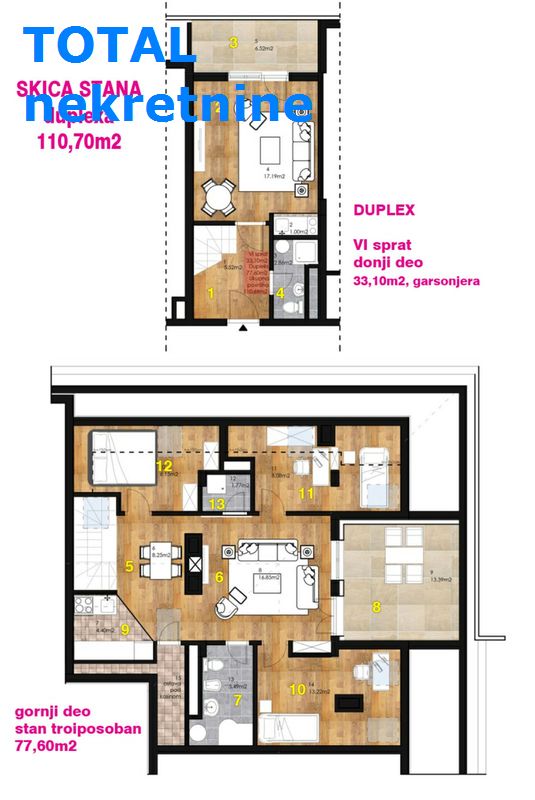 skica-obe-etaze Četvorosoban stan na prodaju, Bulevar Oslobođenja, Novi Sad, 110m², 185.400 €