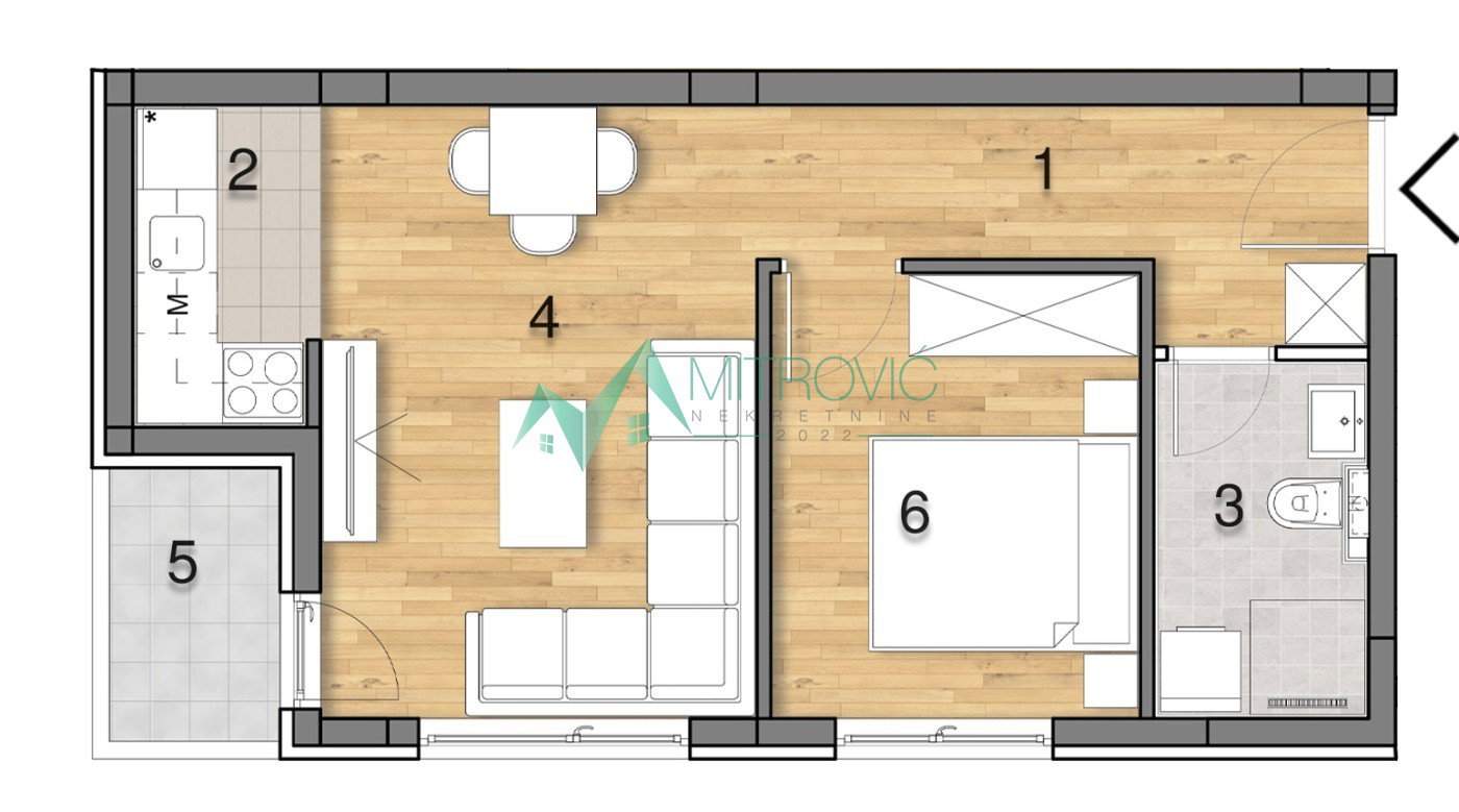 Jednoiposoban stan na prodaju, Adice, Novi Sad, 39m², 1. sprat, 88.750 €