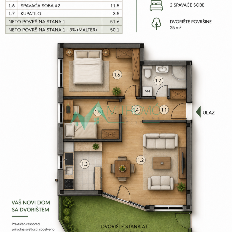 Dvoiposoban stan na prodaju, Sremska Kamenica, Novi Sad, 50m², 110.690 €
