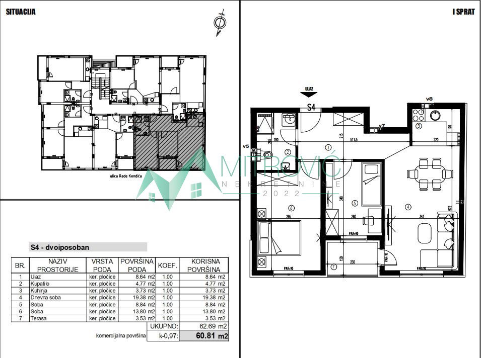 Trosoban stan na prodaju, Futog, Novi Sad, 61m², 115.539 €