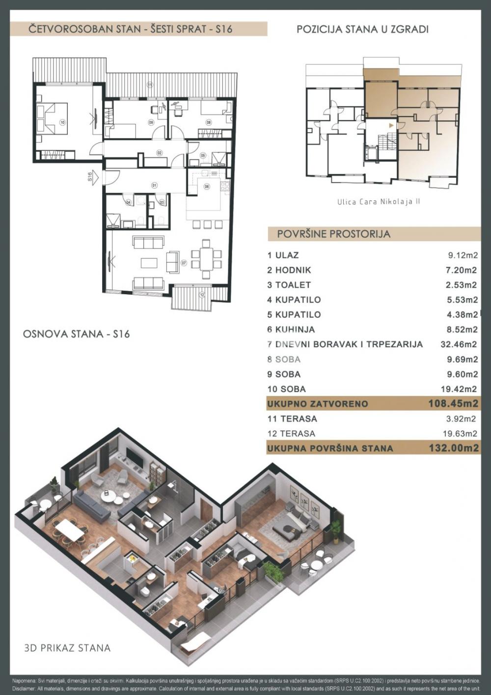 Četvorosoban stan na prodaju, Čubura, Beograd, 132m², 639.000 €