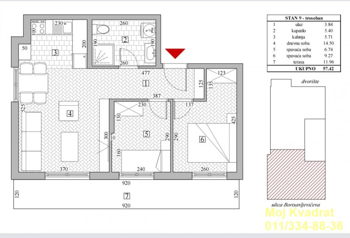 index Trosoban stan na prodaju, Voždovačka Crkva, Beograd, 57m², 208.434 €