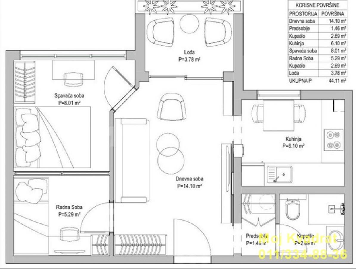 index Dvoiposoban stan na prodaju, Blok 63, Beograd, 44m², 198.000 €