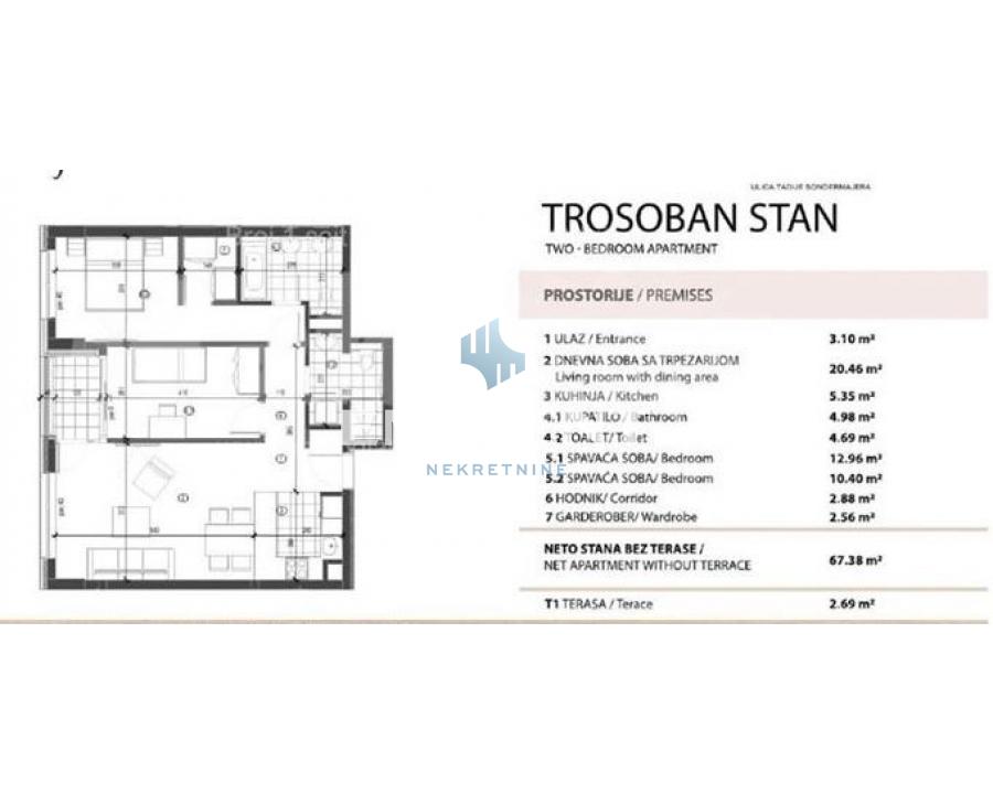 Trosoban stan na prodaju, Blok 65, Beograd, 70m², 329.000 €