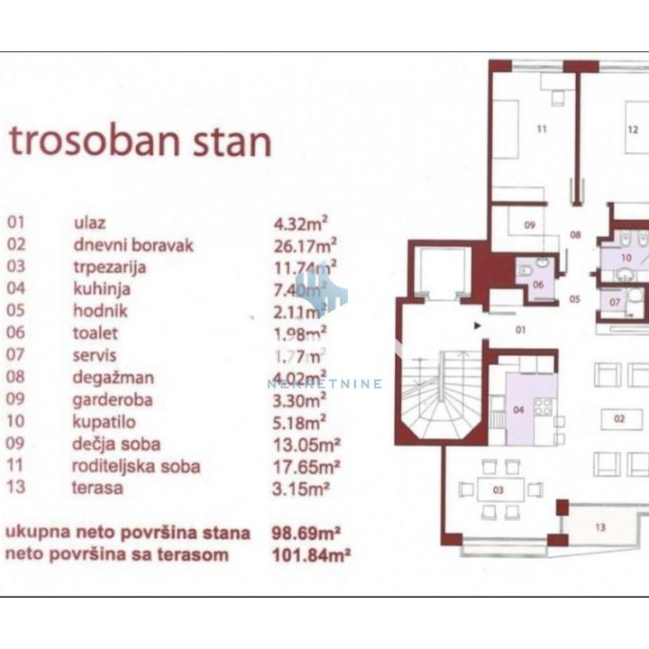 Trosoban stan za izdavanje, Hram Svetog Save, Beograd, 102m², 1.800 €/mes