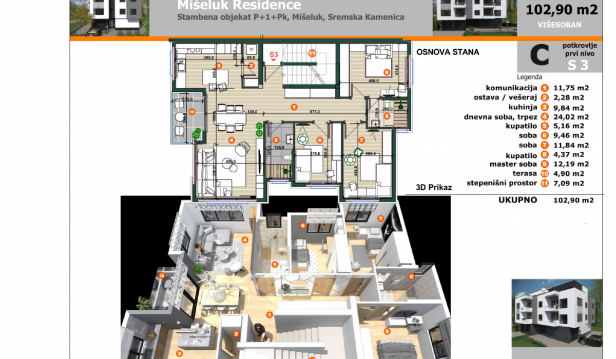 Petosoban stan na prodaju, Mišeluk, Novi Sad, 149m², 375.000 €