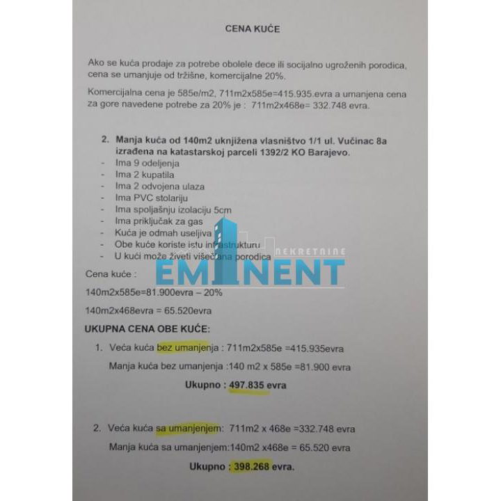 Kuća na prodaju, Barajevo, Beograd, 849m², 603.100 €