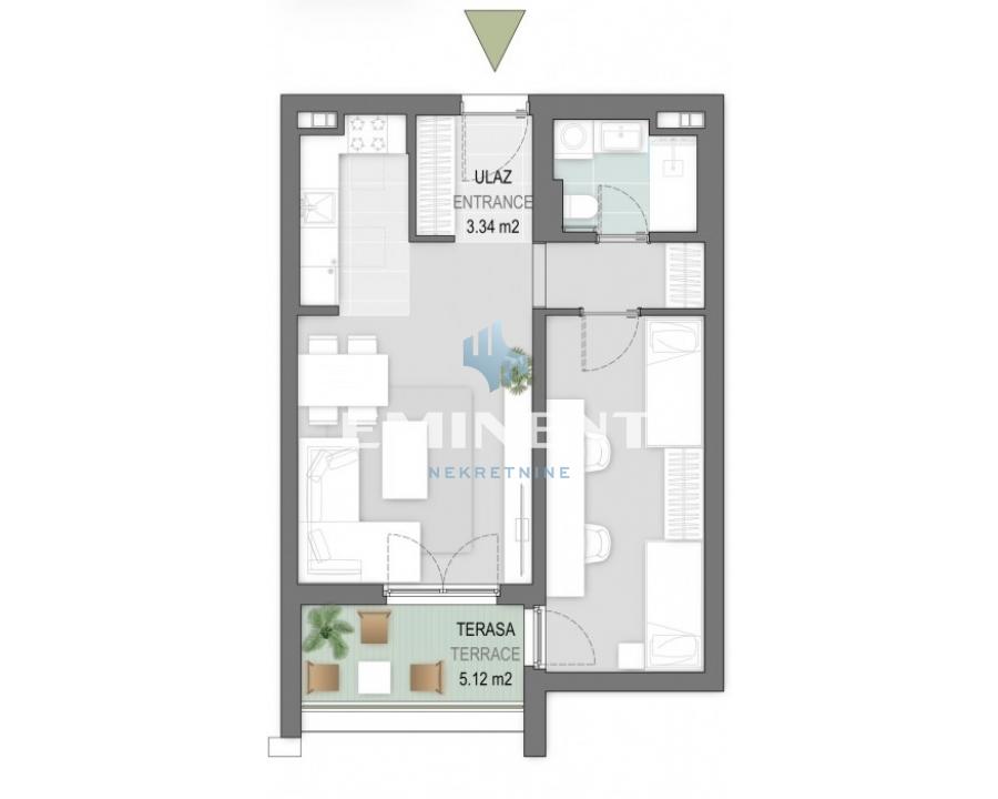 Dvosoban stan za izdavanje, Blok 65, Beograd, 50m², 900 €/mes
