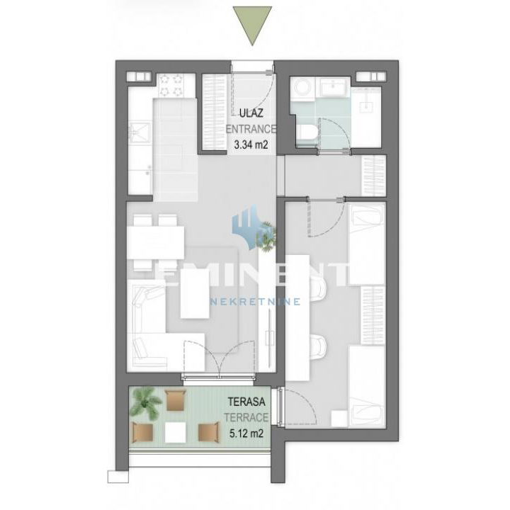 Dvosoban stan za izdavanje, Blok 65, Beograd, 50m², 900 €/mes