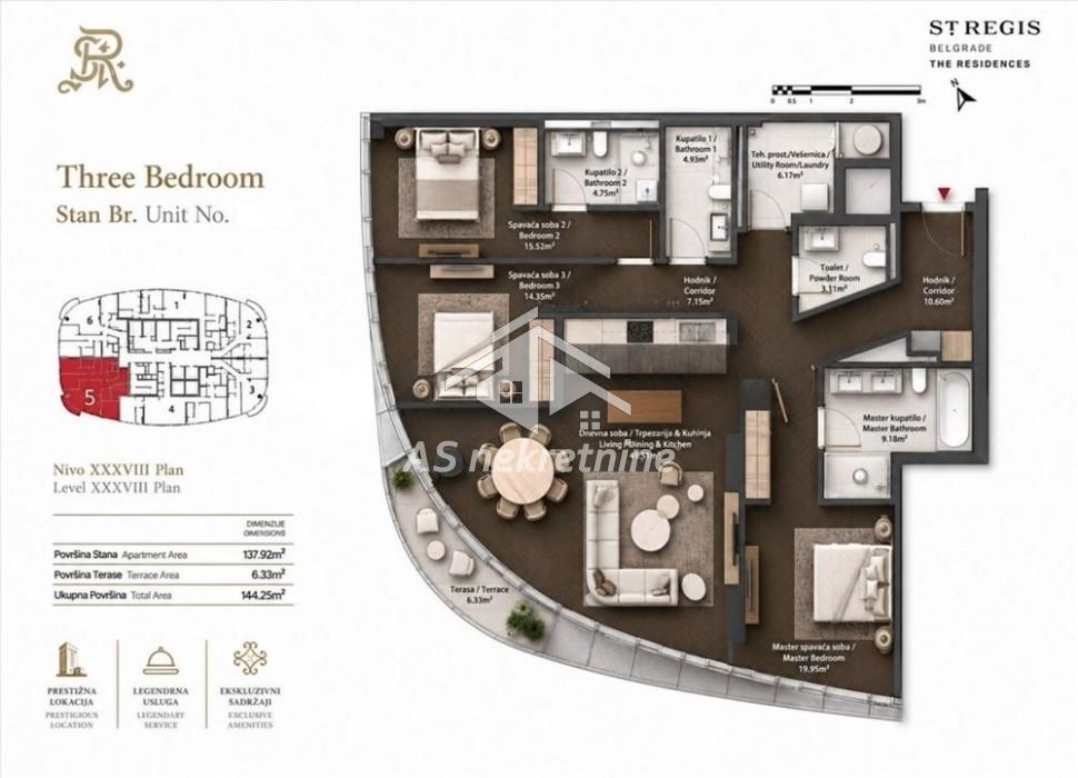 lokali-prodaja-S2qo8l2CIJ Četvorosoban stan za izdavanje, Beograd na Vodi, Beograd, 144m², 15.000 €/mes
