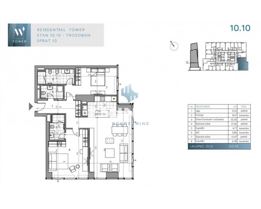 nekretnine-izdavanje-1MvkC0SsuT Trosoban stan na prodaju, Blok 65, Beograd, 105m², 569.000 €