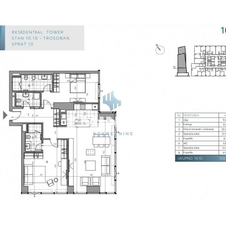 Trosoban stan na prodaju, Blok 65, Beograd, 105m², 569.000 €