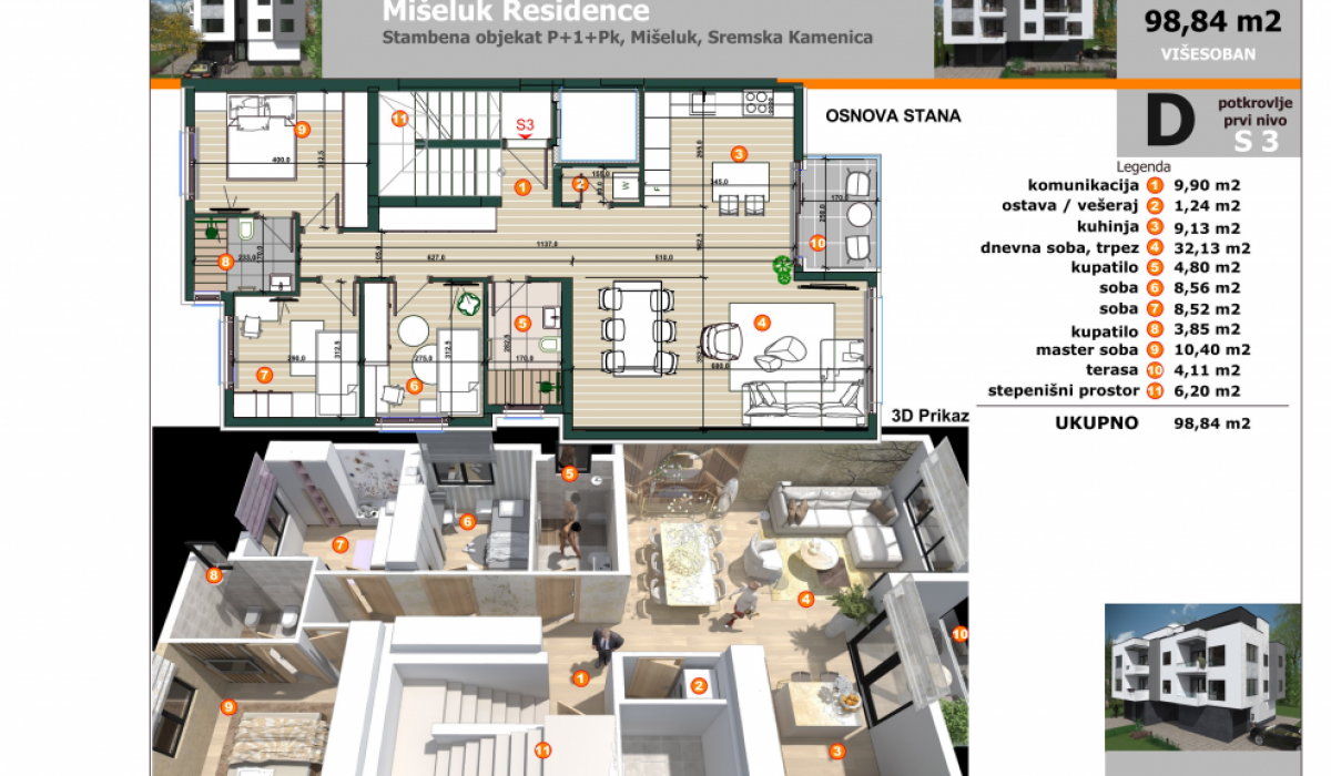 Petosoban stan na prodaju, Mišeluk, Novi Sad, 144m², 370.000 €
