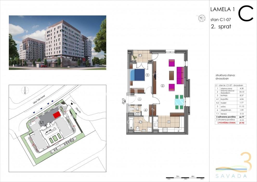Dvosoban stan na prodaju, Tošin Bunar, Beograd, 70m², 279.600 €