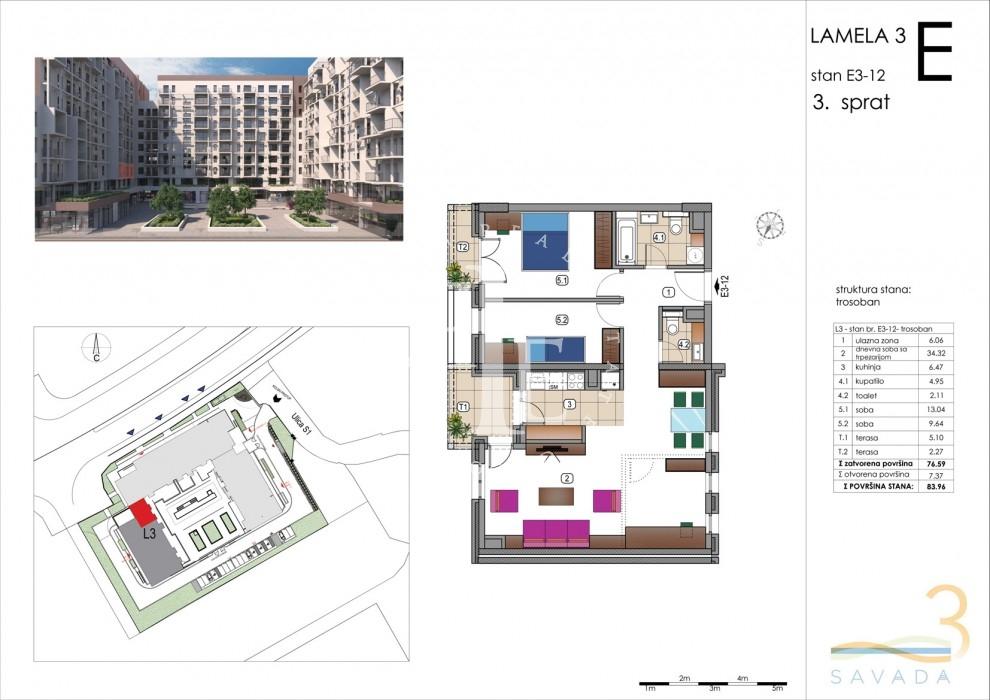Trosoban stan na prodaju, Tošin Bunar, Beograd, 84m², 335.840 €